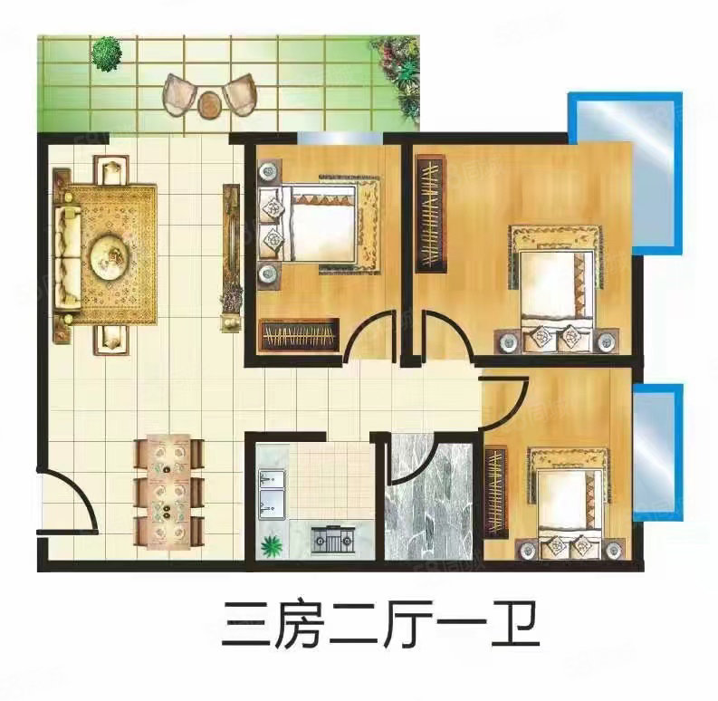 田心广场3室2厅1卫118㎡南59.8万