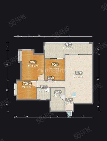 汇景苑3室2厅1卫110㎡南北60万