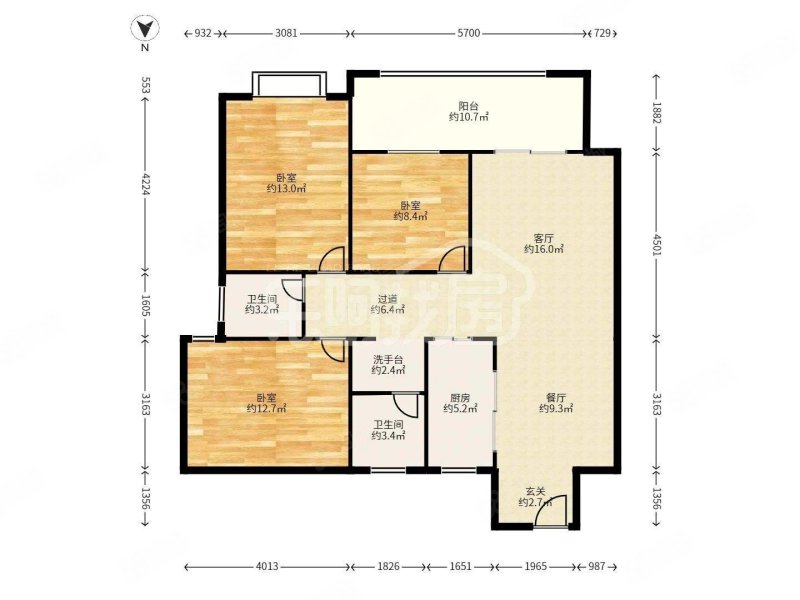 江与城3室2厅2卫114㎡南北85万