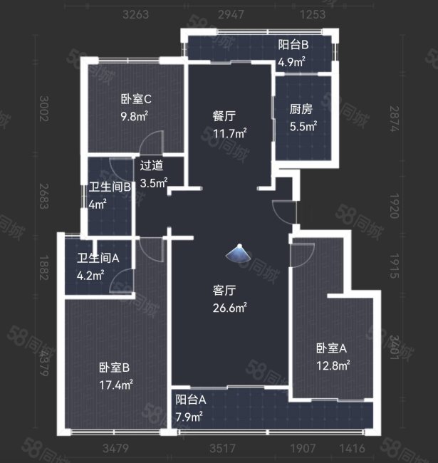 荣安观江园3室2厅2卫129.66㎡南北518万