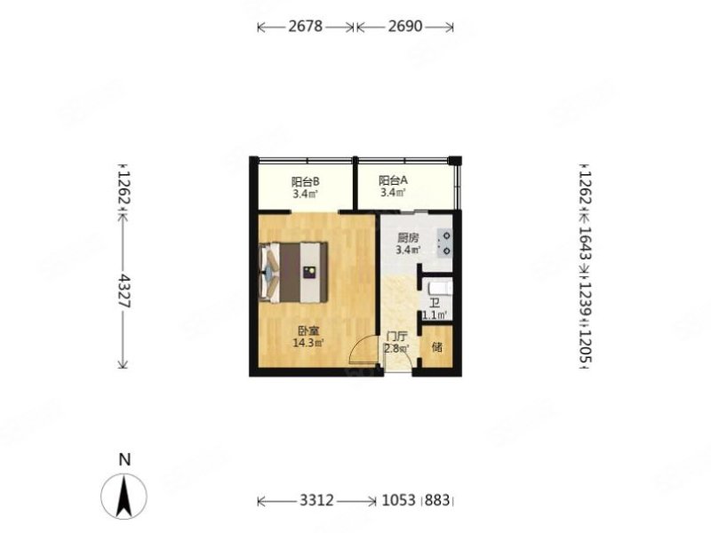 怀远里1室1厅1卫33.7㎡北228万