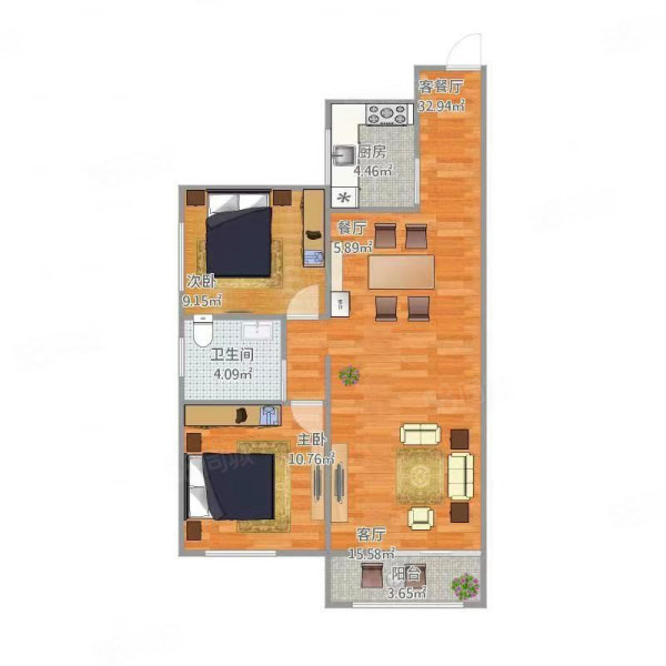 世纪城2室2厅1卫85㎡南北66万