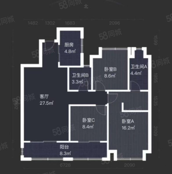 融创玖樟台3室2厅2卫110.37㎡南北190万