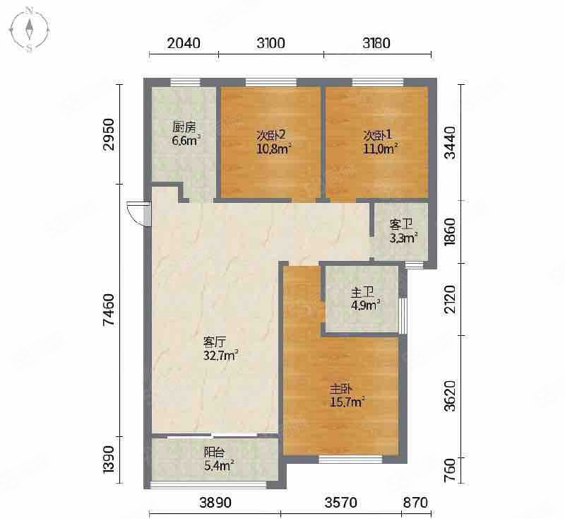 建业定鼎府三期3室2厅2卫125㎡南北84万