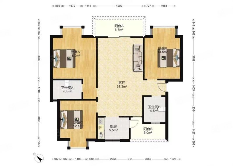 西汇清江别韵3室2厅2卫110㎡南北75万