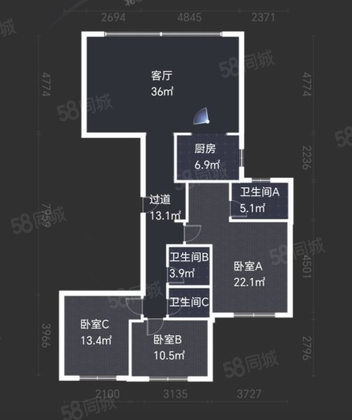 保利天禧(三期海纳)3室2厅2卫162.34㎡南北395万