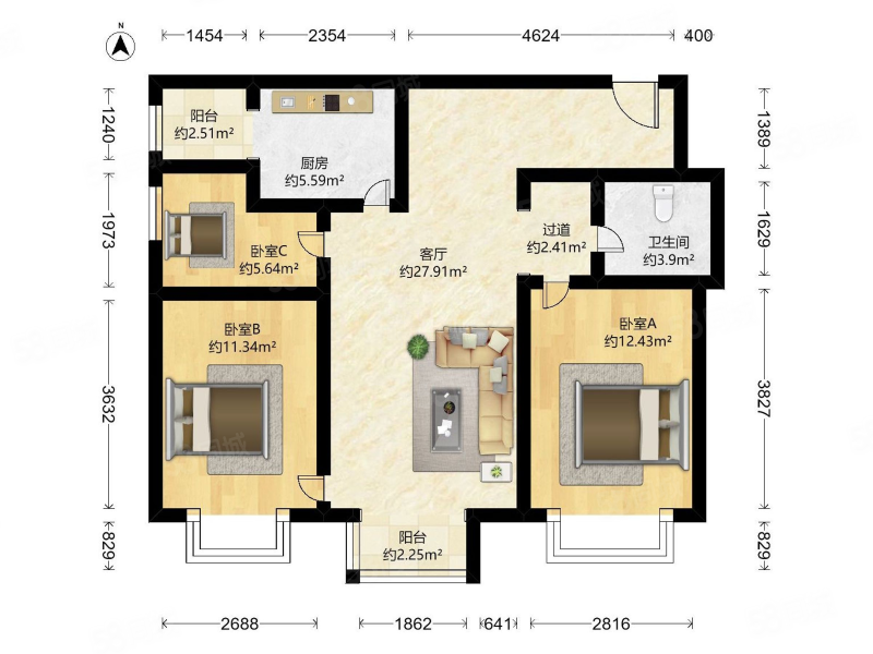 瑞雪春堂3室1厅1卫102.43㎡西南289万