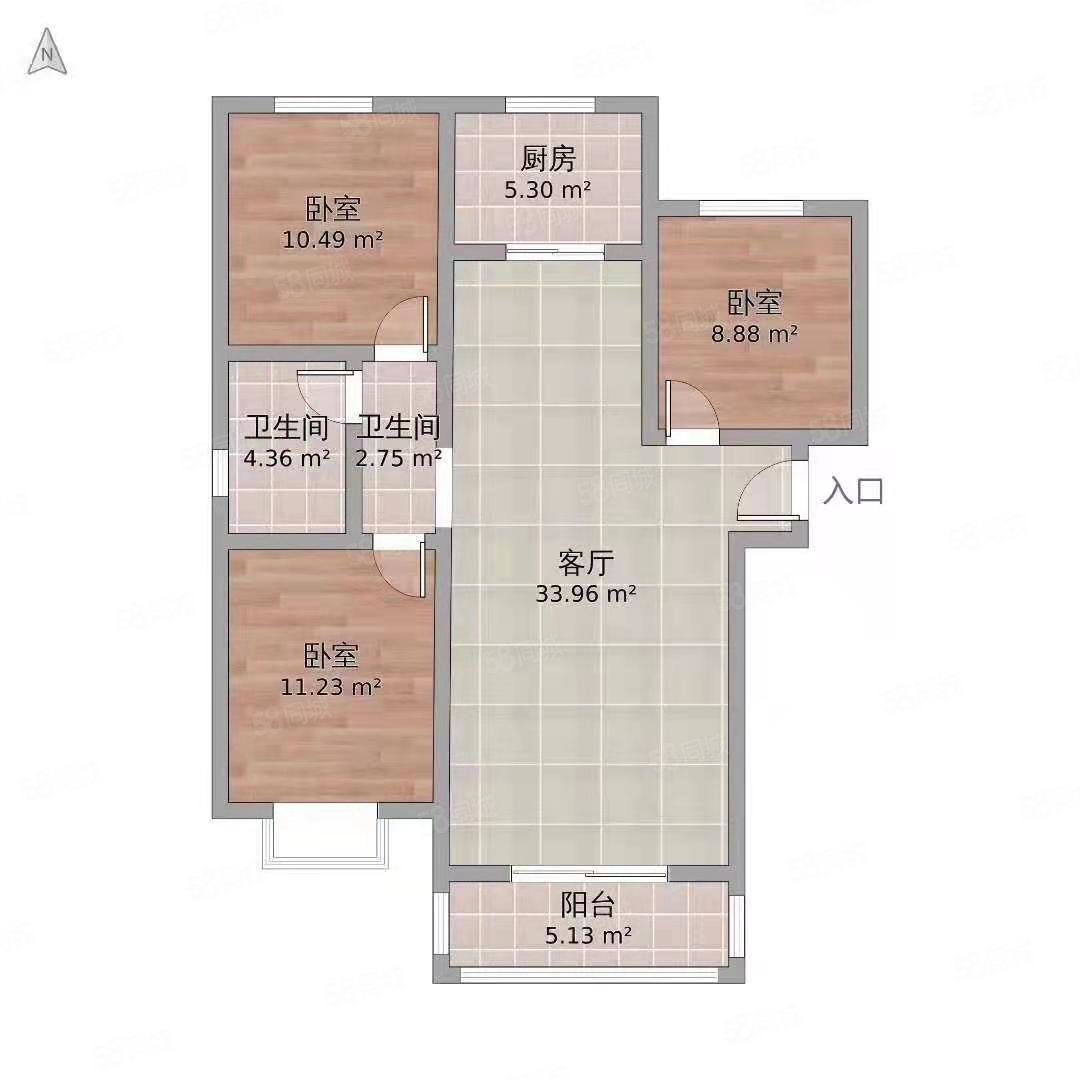 翰林华庭3室2厅1卫140.83㎡南北122万