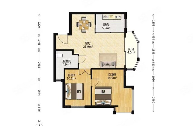 富安华庭2室1厅90.95㎡135万二手房图片