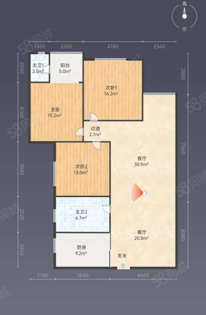 盛馨苑3室2厅2卫102㎡南北45万