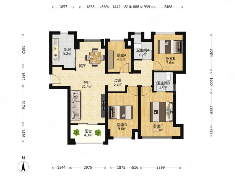 建发书香府邸3室2厅2卫107.38㎡南380万