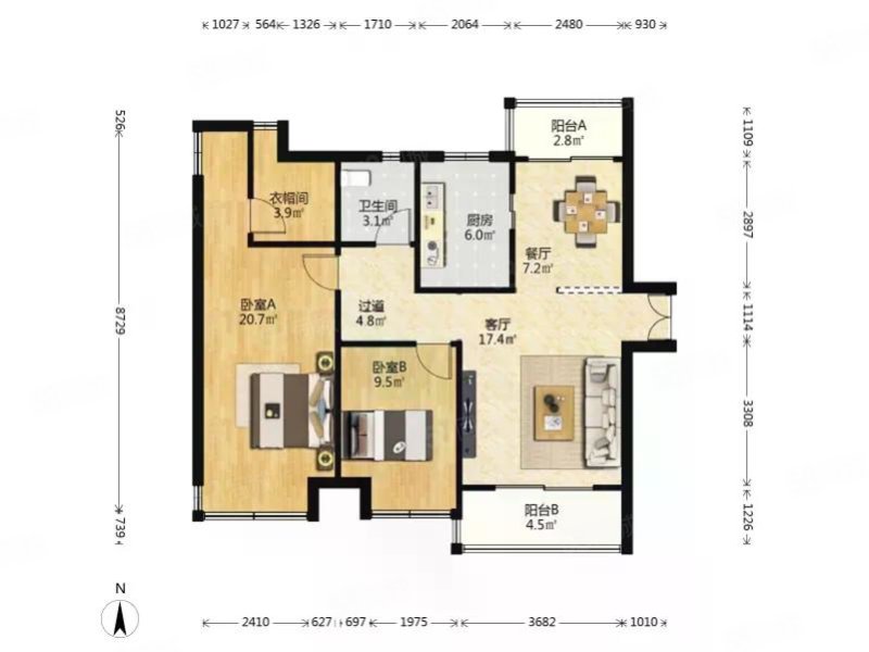 光谷新世界3室2厅1卫107.94㎡南北248万