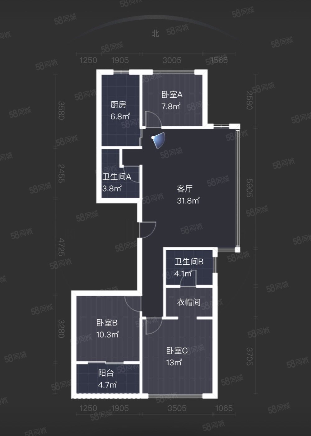 钱江彩虹府3室2厅2卫89㎡南190万