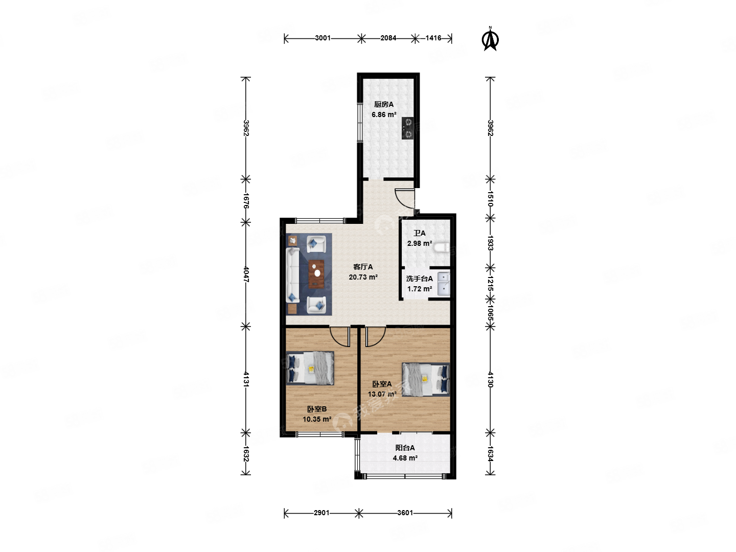 汽北小區(qū)2室1廳1衛(wèi)69.4㎡南北950萬