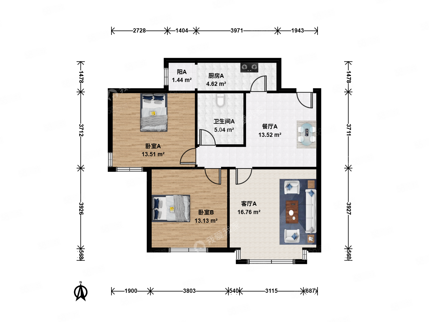 四方景園(三區(qū))2室2廳1衛(wèi)92.63㎡西南429萬