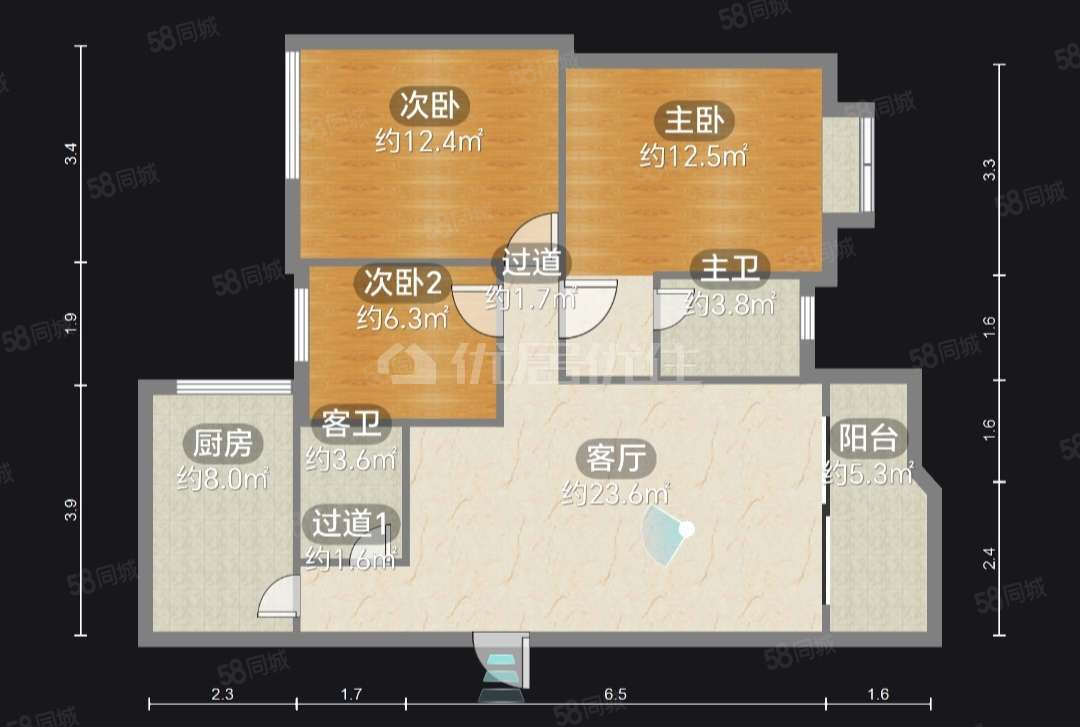 圣园平伟3室2厅1卫96㎡南北49万