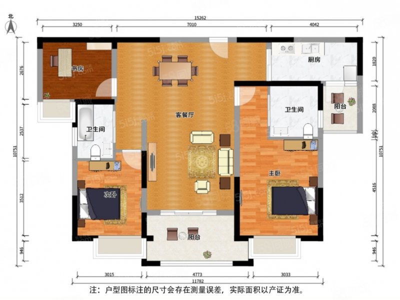 红豆人民路九号3室2厅2卫126.27㎡南北230万