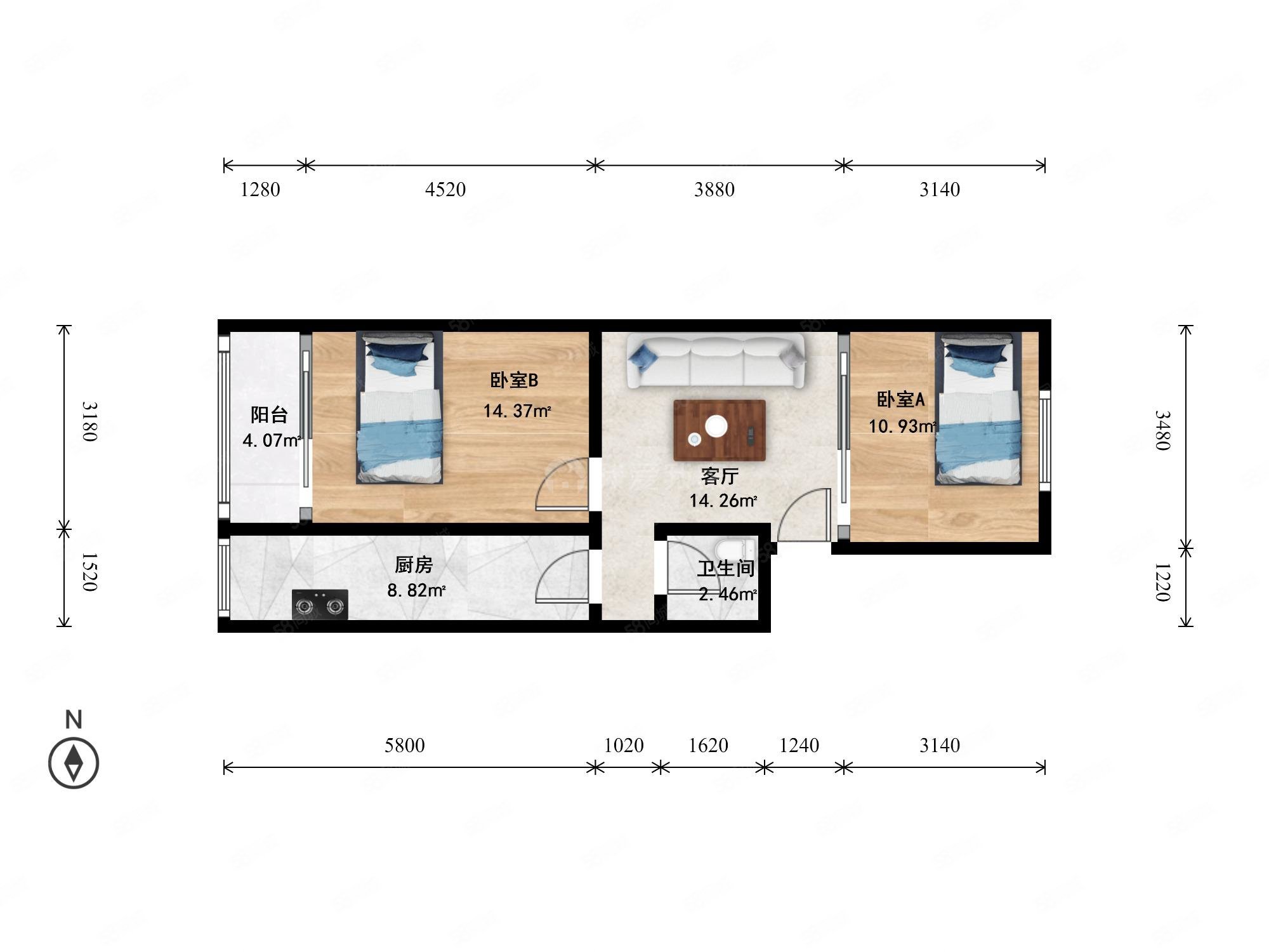 通惠南路小區(qū)2室1廳1衛(wèi)65.62㎡東西230萬