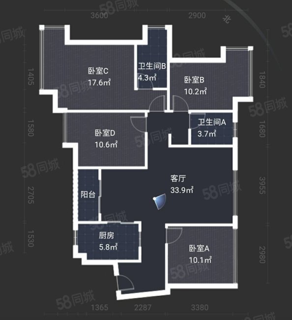 夏逸庭院4室2厅2卫108.52㎡南北269万