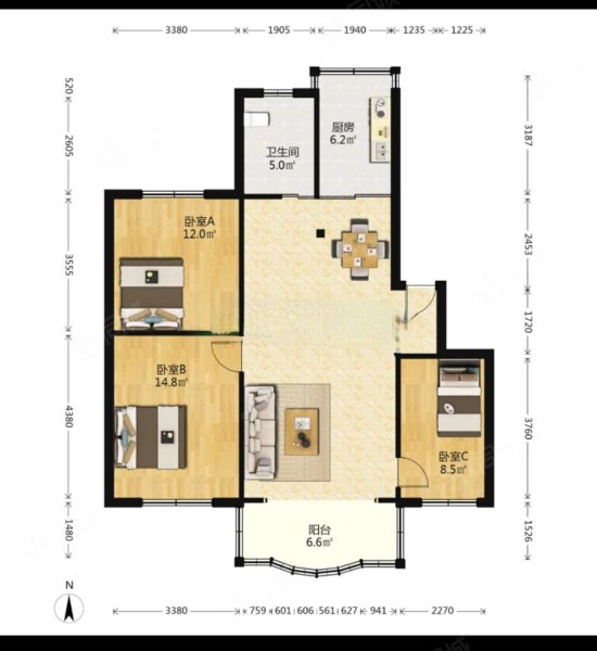 庆安苑3室2厅1卫108.59㎡南438万