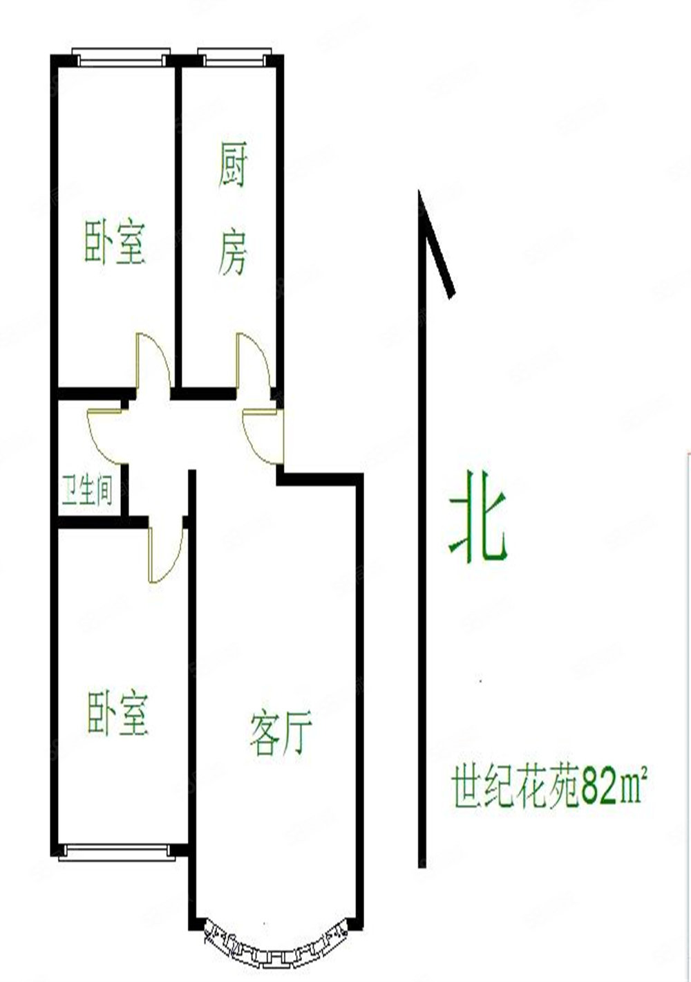 世纪花苑(南区)2室1厅1卫83㎡南北117万