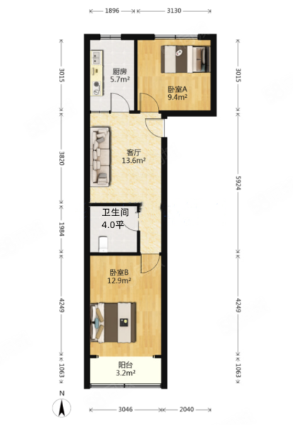 辽阳西路小区2室1厅1卫60.36㎡南北88万