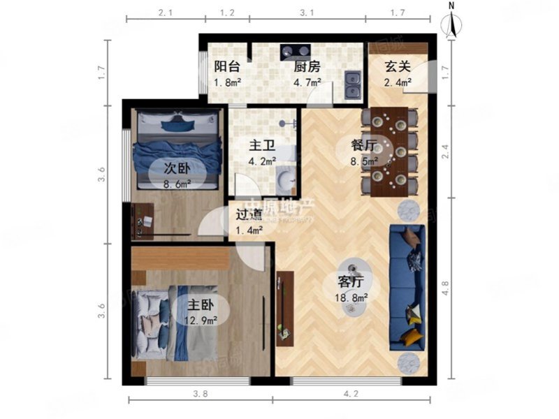 煦园新居2室2厅1卫88.86㎡南399万