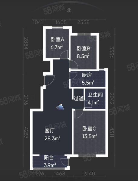 永定河孔雀城剑桥郡(九期)3室2厅1卫88.91㎡南北78万