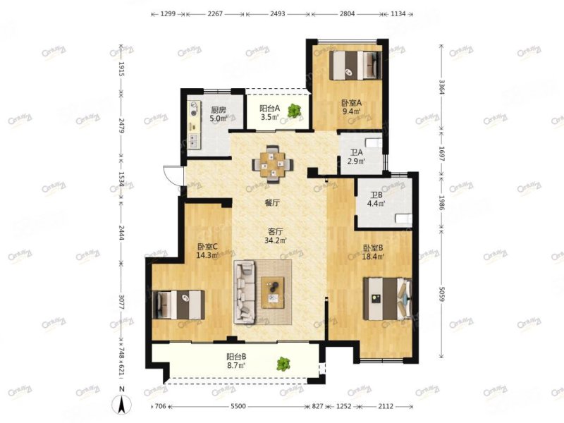 泓玺台3室2厅2卫116㎡南248万