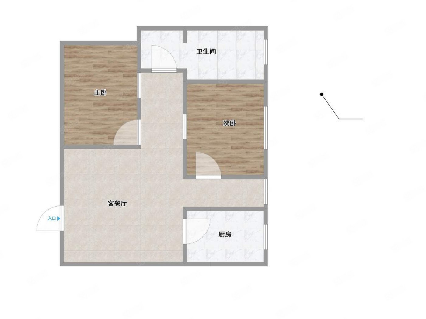 天景如果2室2厅1卫56㎡南北58.8万