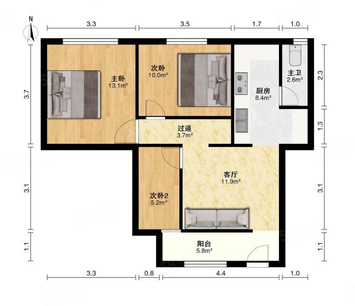 铁路八村3室1厅1卫70㎡南北59.8万