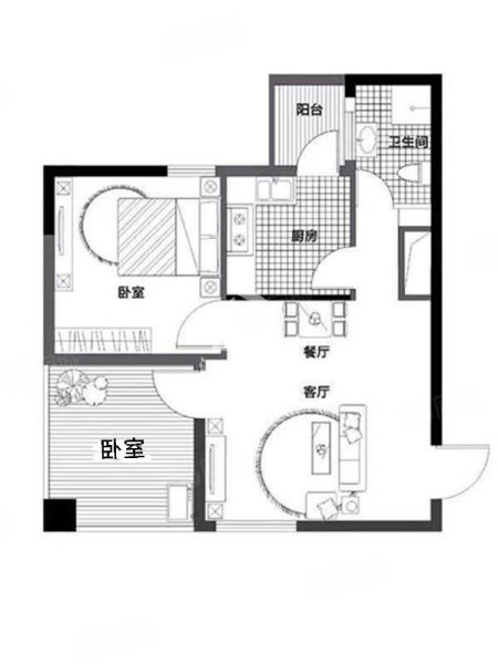 嘉印象2室1厅1卫61.63㎡南北53万