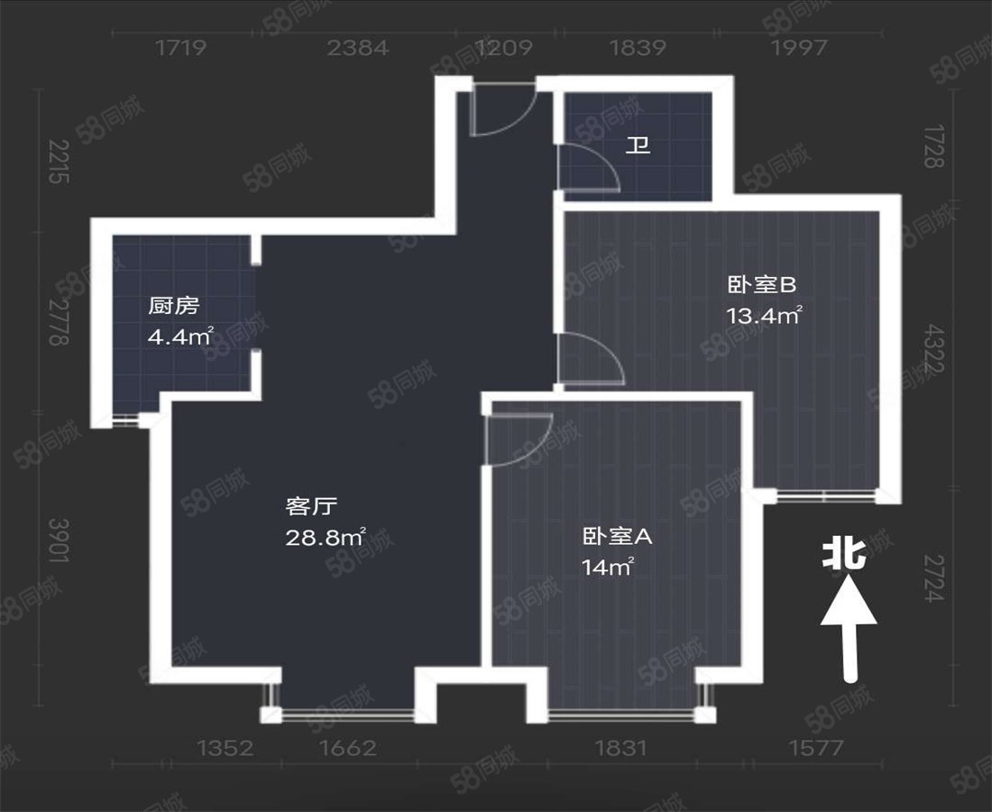 藏龙福地2室2厅1卫88.31㎡南北129万