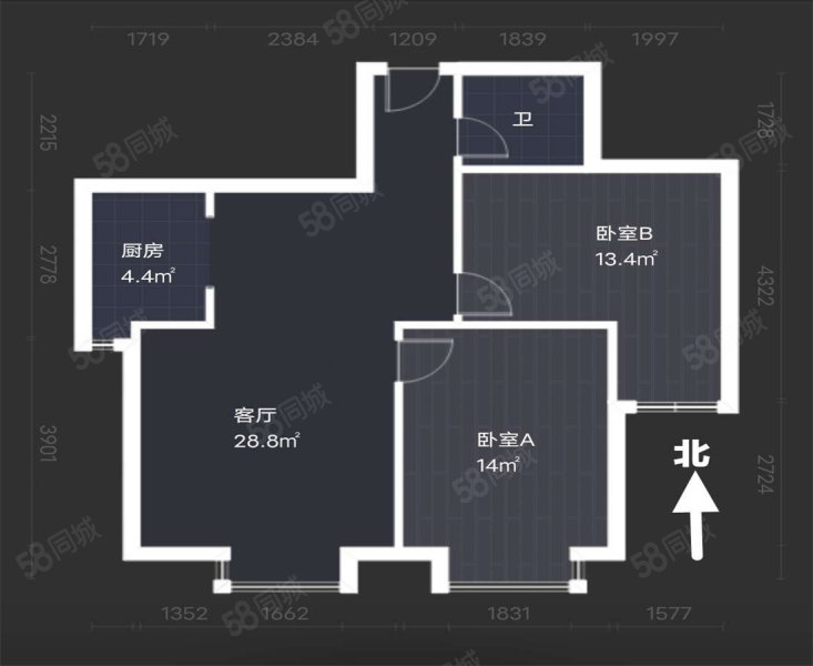 藏龙福地2室2厅1卫88.31㎡南北129万