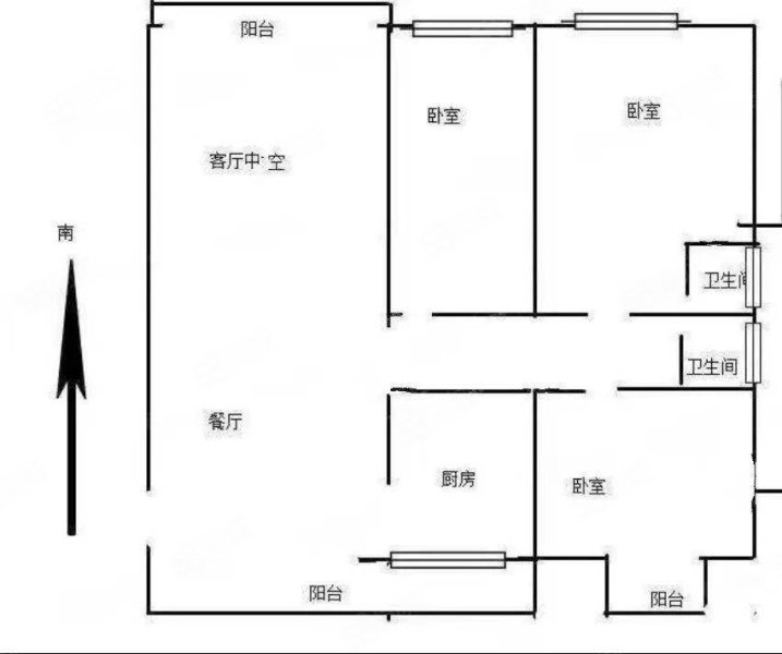 香颂美地3室2厅2卫126㎡南北65万