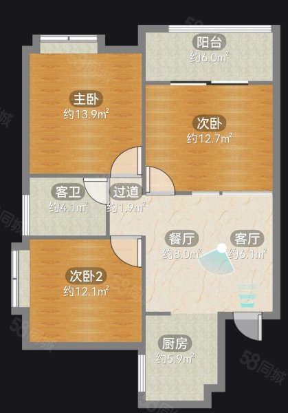 香山福久源3室1厅1卫88.6㎡南北58万