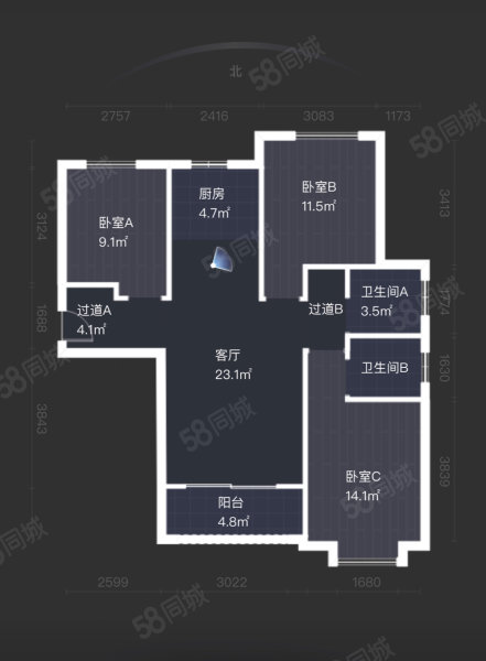 德美万有引俪3室2厅2卫110.5㎡南北162.5万