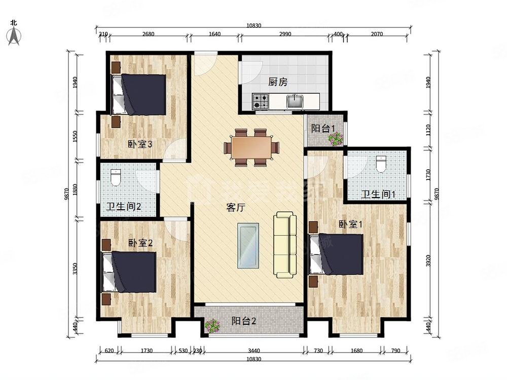 天时名苑3室1厅2卫137.39㎡南820万