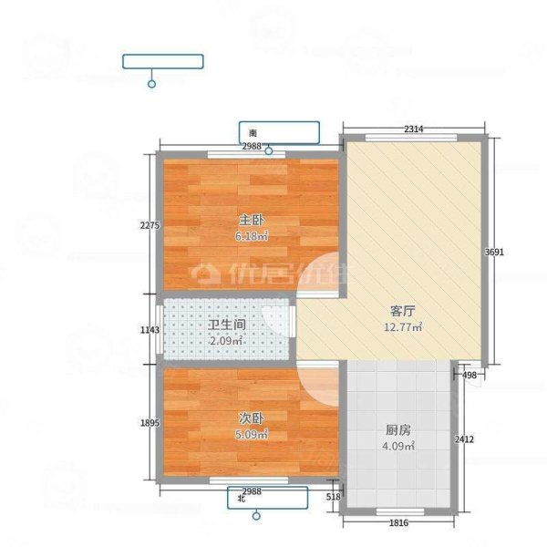 静水湾博园2室1厅1卫92㎡南北40万