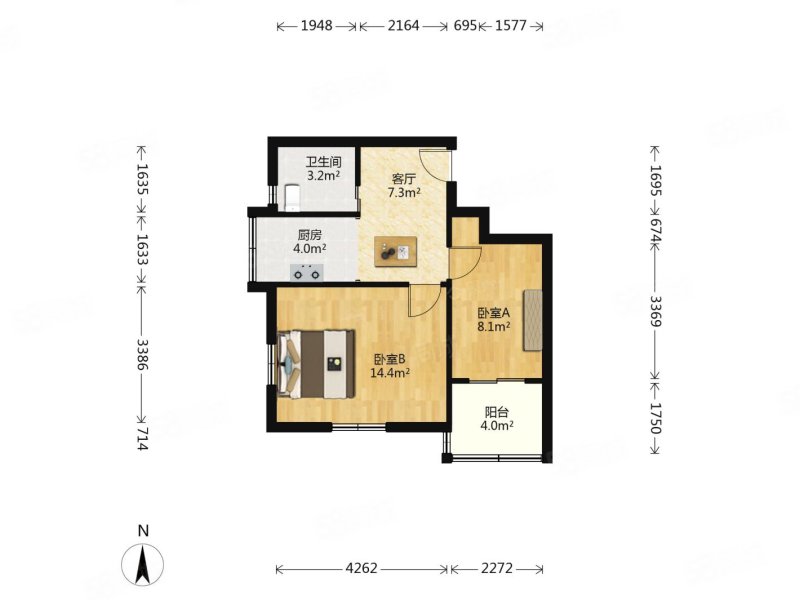 翠苑三区(东区)2室1厅1卫50.33㎡南155万