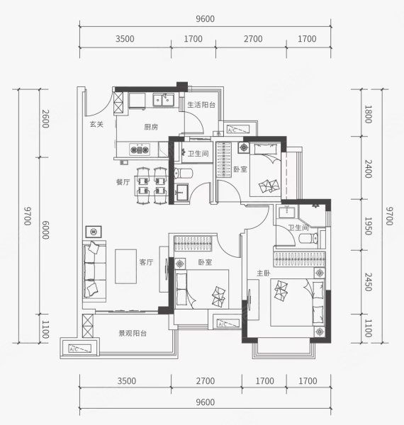 珑远印象翠珑湾3室2厅2卫95㎡南192万