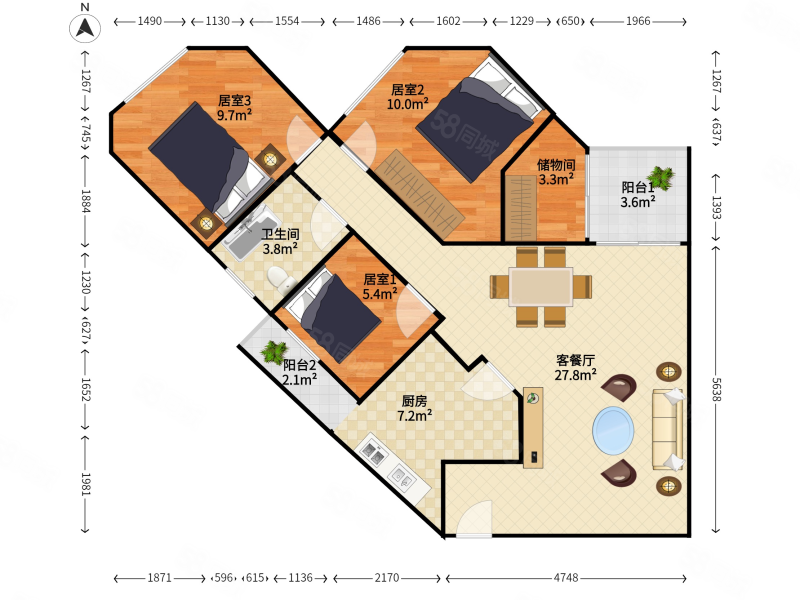 彩虹新都2室2厅1卫105.52㎡南450万