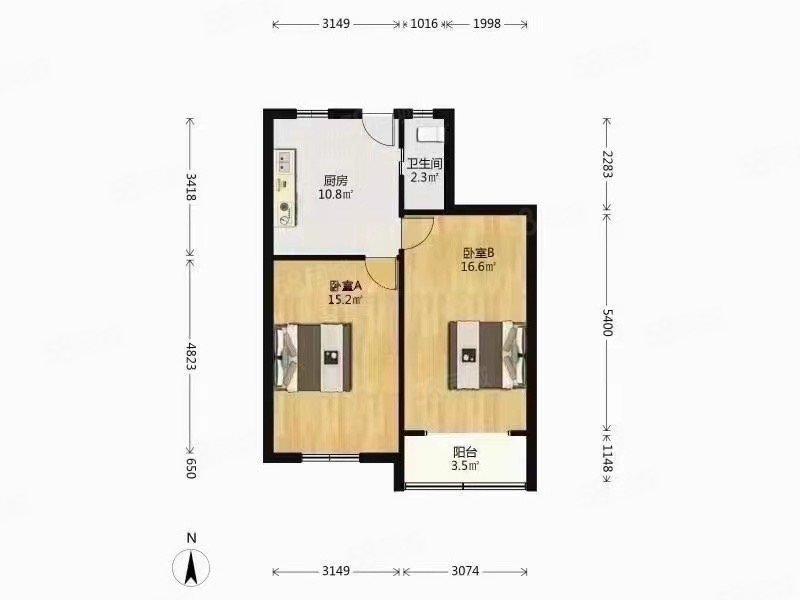 西木小区2室1厅1卫57.9㎡南468万