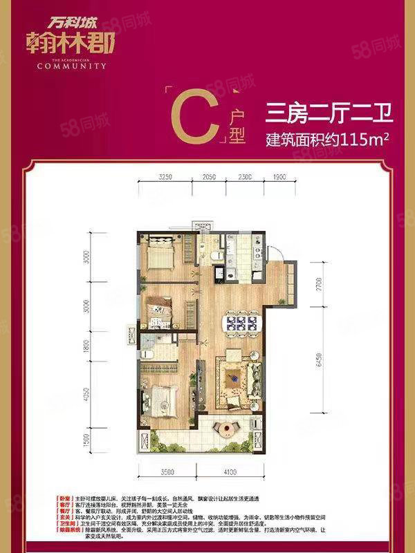 万科城B区3室2厅2卫113.97㎡南北91万