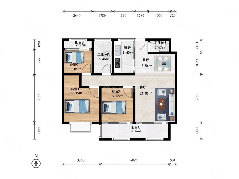 广宇锦上文澜3室2厅2卫89.58㎡南265万