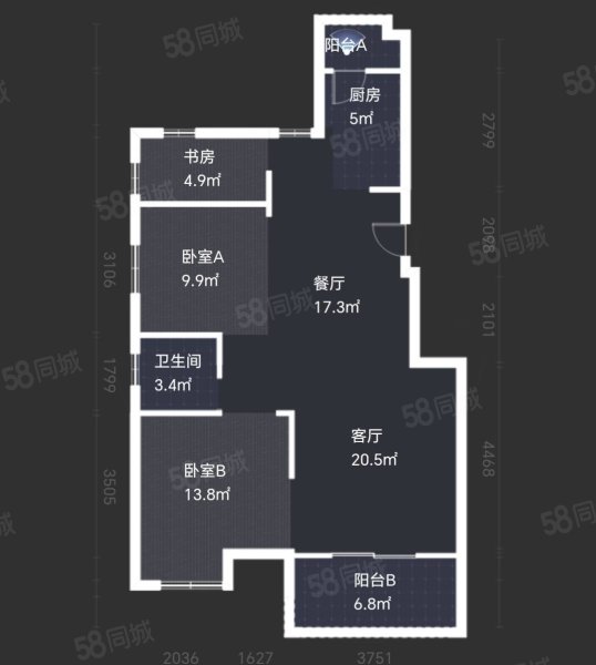 紫金艺境3室2厅2卫107.86㎡南北146万