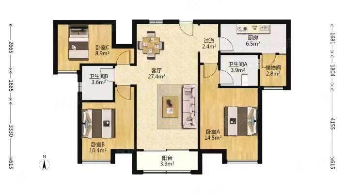 石家庄碧桂园3室2厅2卫120㎡南75万