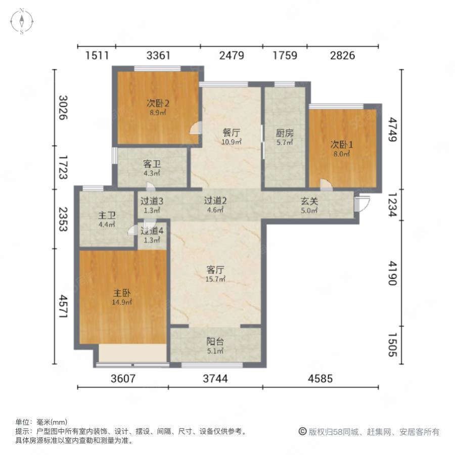 融创美盛象湖壹号1期3室2厅2卫123㎡南北123万