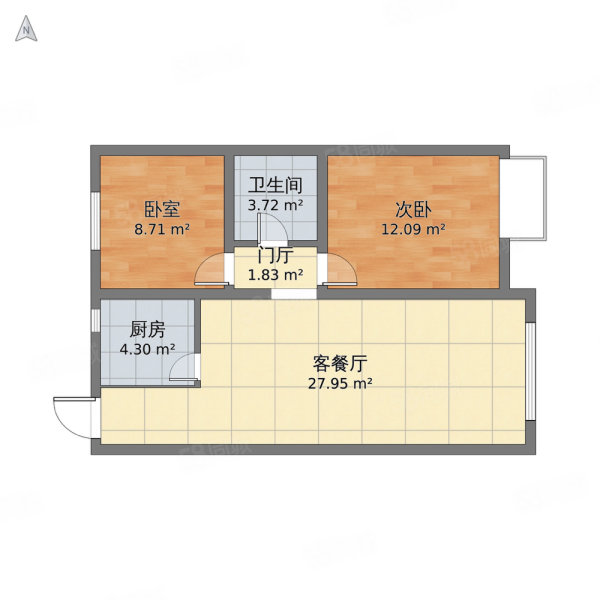 翠堤小筑2室2厅1卫76㎡南北33.8万