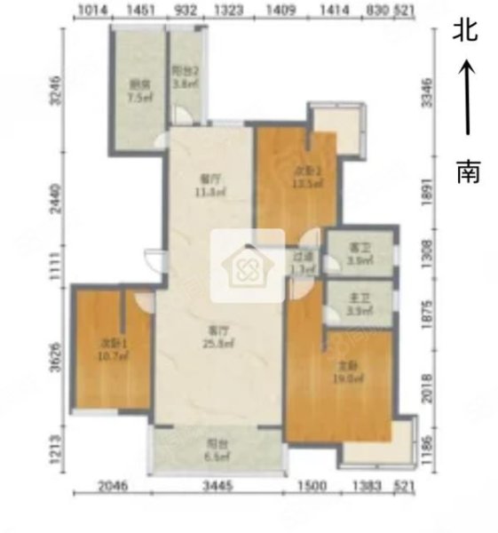 新辉华府3室2厅1卫132.11㎡南北100万